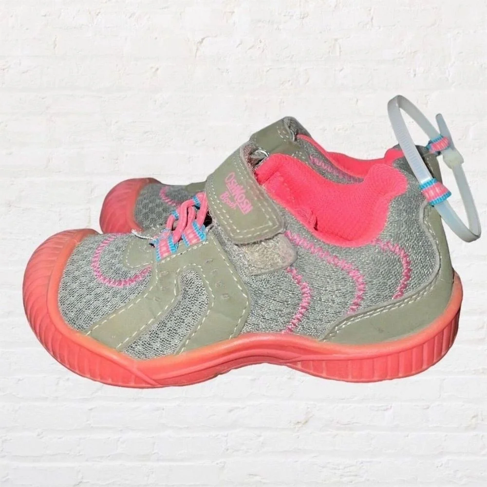 OshKosh Girls Pink‎ Gray Sneakers Size 9 Bumper Toe Hook & Loop